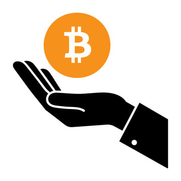 Vector of a hand holding a bitcoin above a white background