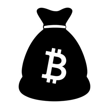 Vector of a black money bag with a white bitcoin logo