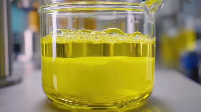 Automated sensor precisely measuring yellow liquid viscosity in laboratory equipment for quality control