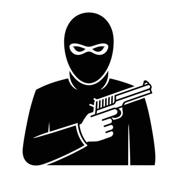 Vector of a masked robber holding a gun in a threatening manner.