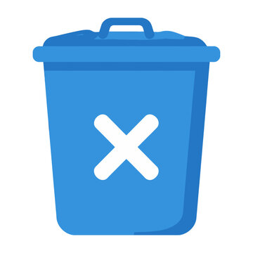 Vector graphic of a blue recycling bin with a white x symbol on it.