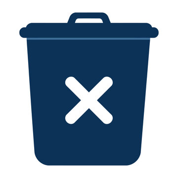 Vector graphic of a dark blue trash can with a white x marked on it