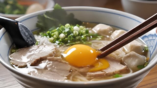 Delicious Japanese Ramen Bowl with Egg and Pork.