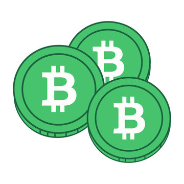 Vector of three green bitcoin coins stacked together