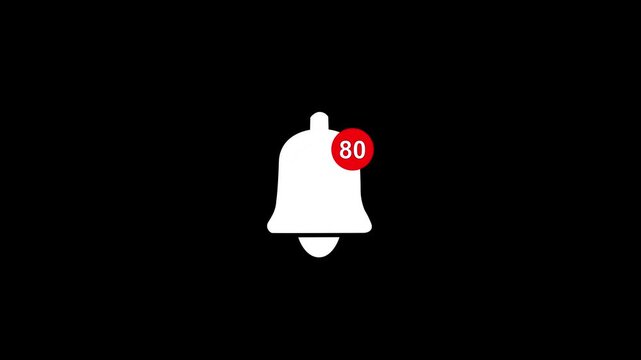 Animated Bell Icon, Notification Alert Symbol Animation for App, Message and Reminder on Black Background
