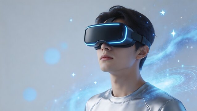 Young man wearing VR headset