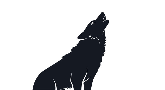 Black silhouette of a wolf howling.