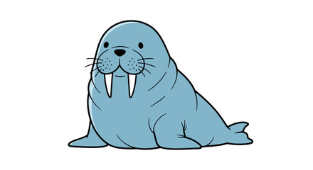 Cartoon walrus with tusks and whiskers. © Amjad