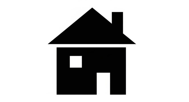 Simple Black Silhouette of a House with Chimney and Window.