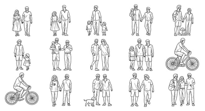 A Collection of Black and White Line Drawings of People