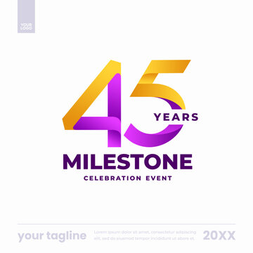 45th anniversary celebration party yellow purple gradient logo poster template