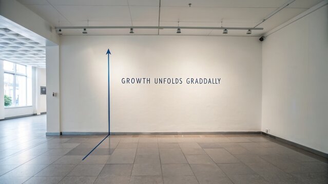 Growth Unfolds Gradually: Inspirational Wall Art in Contemporary Gallery Setting, Minimalist Design, and Open Space Atmosphere
