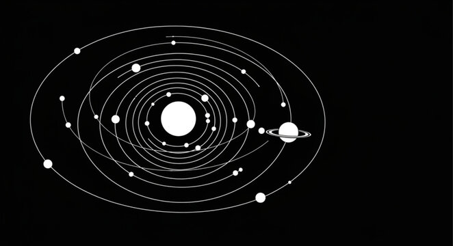 Solar System Diagram Showing Planets Orbiting Sun.