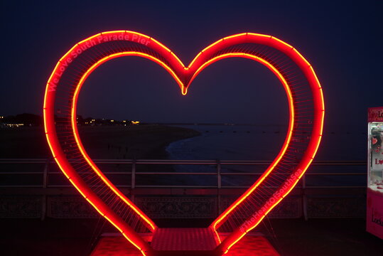 Heart lights at South Parage Pier, Southsea, England