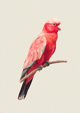 a bright pink indian parrot on a solid off-white background, vector art, minimal