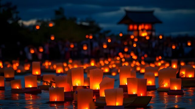 Obon festival, japan, floating lanterns.