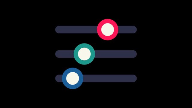 Seamless looping slider setting animation moving left and right on a transparent alpha channel. Configuration and adjustment interface motion graphic for technology and software themes