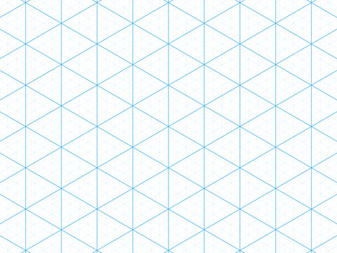 Blue isometric grid paper pattern. Technical drawing background with geometric lines for engineering and drafting.