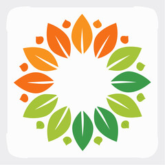 Obraz premium Circular floral pattern with green and orange leaves