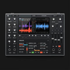 Fototapeta premium Synthesizer plugin interface with waveform display and presets