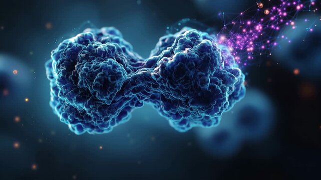 Digital Biology Interface Cell Science Technology Blue Glowing Molecular Structure Abstract Futuristic Innovation Research Microscopic Data Network