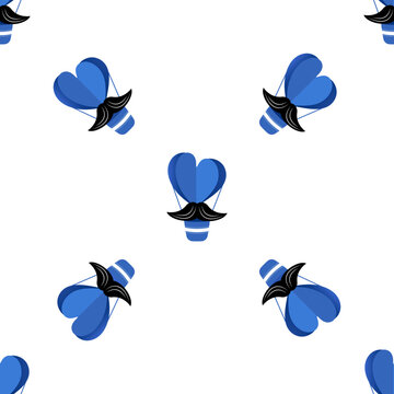 Heart shaped hot air balloons with mustaches for Father's Day celebration isolated on transparent background