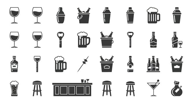 Black and white bar icons set.