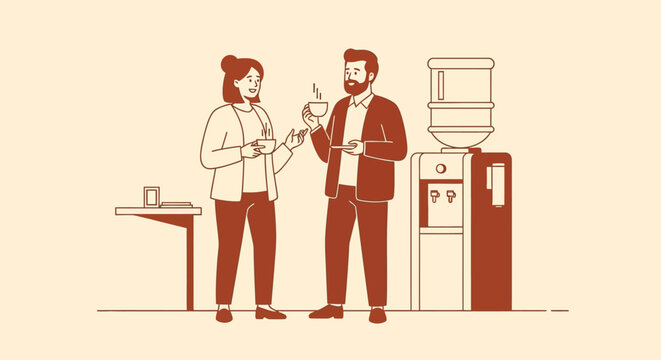 Business colleagues talking with coffee cups by water cooler