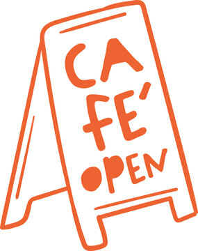 cafe open time standy doodle handdrawn line art illustration