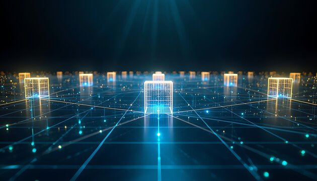 Abstract digital network grid with glowing lights and data points futuristic technology concept technology abstract futuristic connection information communication