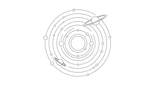 Abstract circular pattern with rocket ships and planets.
