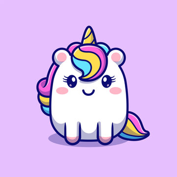 Cute Baby Unicorn Sitting Cartoon