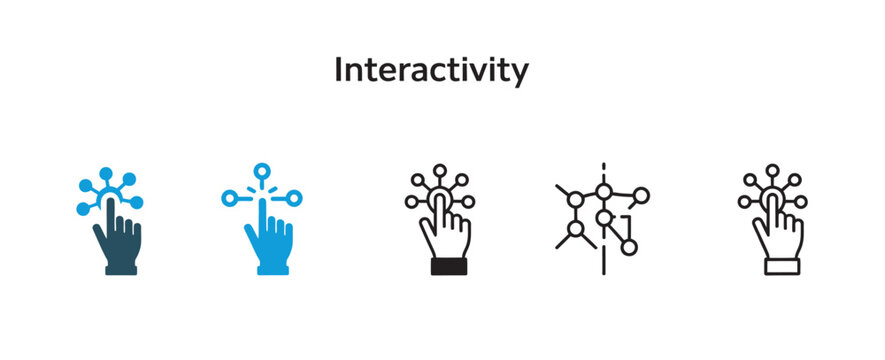 Set of icons representing interactivity, connection, and digital engagement with a finger touch.