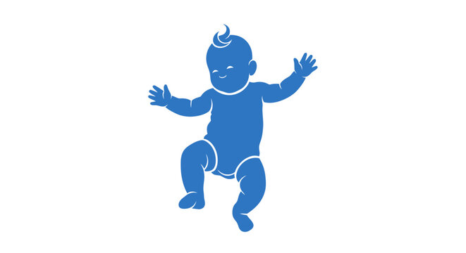 Blue baby boy jumping up high.