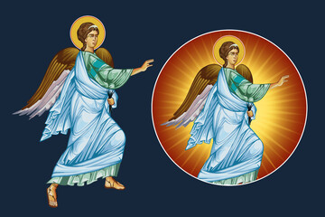 Fototapeta premium Archangel Gabriel. Illustration - fresco set in Byzantine style