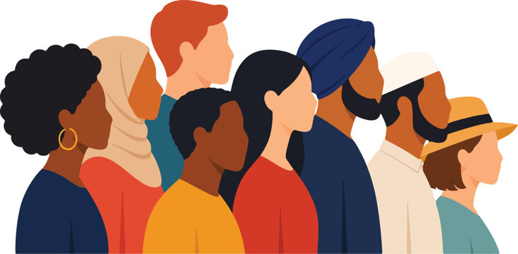 Diverse people side profile multicultural community flat vector illustration