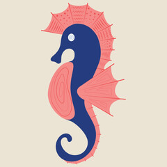 Cute cartoon seahorse swimming in the ocean, illustration of marine life. © Mariana