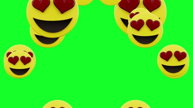Heart Eyed Emoji Animation Floating on Green Screen Background
