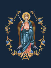 Fototapeta premium Archangel Uriel. Decorative vintage floral illustration in Byzantine style