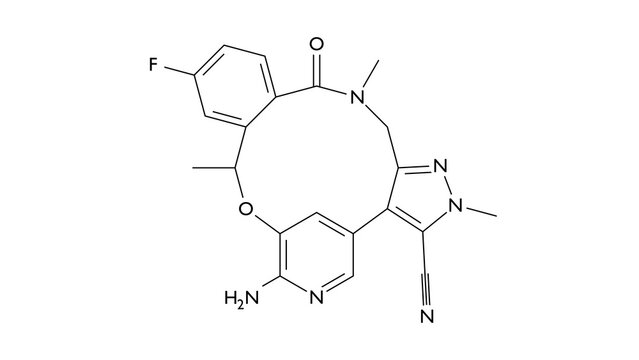 lorlatinib molecule, structural chemical formula, ball-and-stick model, isolated image alk ros1 inhibitor