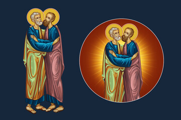 Fototapeta premium Saints Peter and Paul. Illustration - fresco set in Byzantine style