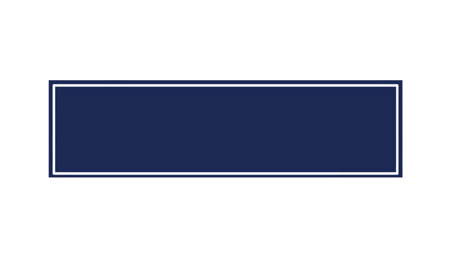 Dark blue rectangular banner with thin white border frame on white background