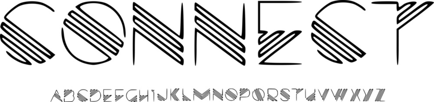 Connecy Line Stripe Font Alphabet &ndash; Minimal Geometric Display Typeface with Parallel Line Optical Style for Modern Branding, Tech Design, Posters & Creative Typography Projects