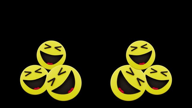 Laughing Face Emojis Animation Moving on Black Background