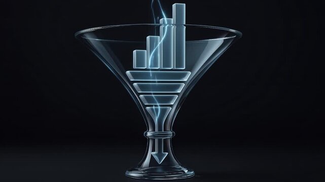 Sales funnel expansion animation 3d glass filter upward growth marketing conversion strategy digital tech background