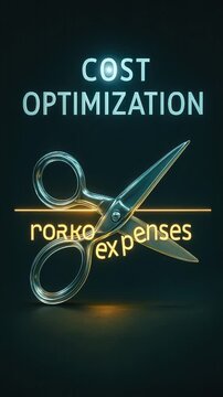 Cost optimization glass scissors cutting expense text 3d animation financial reduction budget management footage