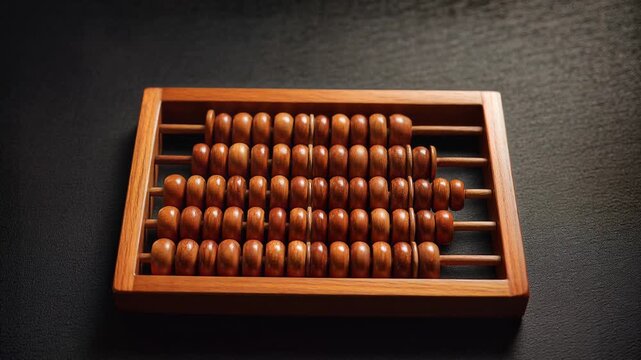 Polished Wooden Abacus Counting Tool with Rows of Beads