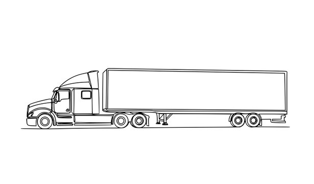 Modern single line semi-truck with trailer vector illustration for logistics, freight, and transportation design