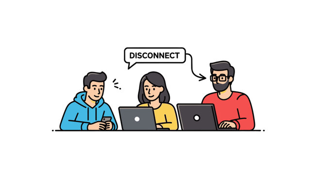 Three Diverse Individuals Working Together, Disconnected from the World.