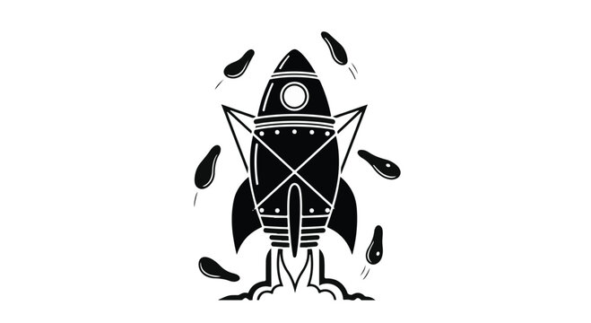 Retro rocket ship blasting off with fiery exhaust, symbolizing adventure and exploration.